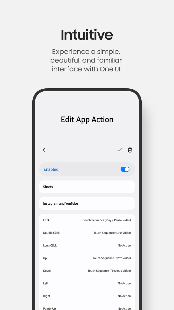 PenStar Shorts App Action collection for Instagram and YouTube with click and directional touch sequences